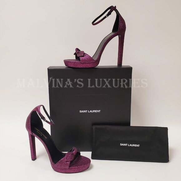 SAINT LAURENT SHOES HALL GLITTERED PLATFORM SANDALS sz IT 40 US 9.5 - Picture 4 of 15